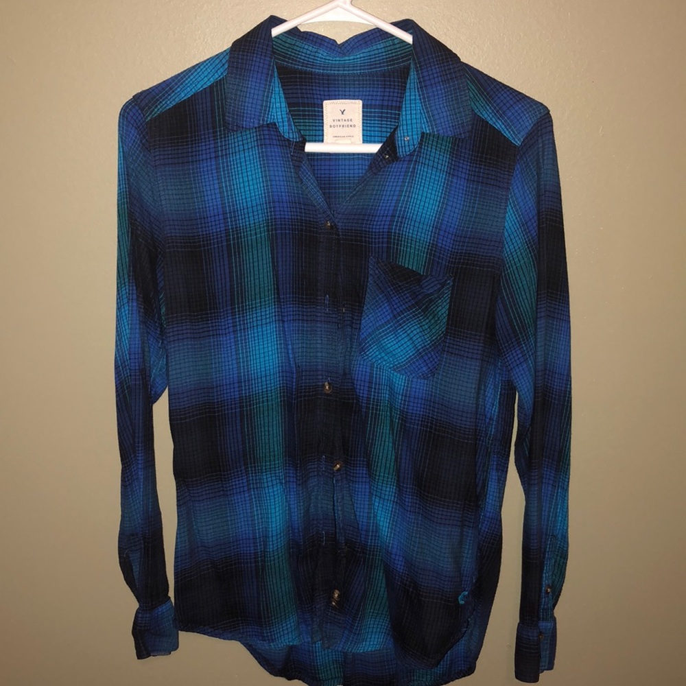 American Eagle Blue Boyfriend Flannel